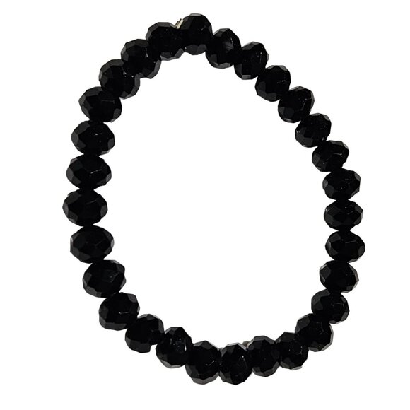 Elegant Black Faceted Bead Stretch Bracelet Classic Minimalistic Fashion Jewelry - Picture 1 of 3